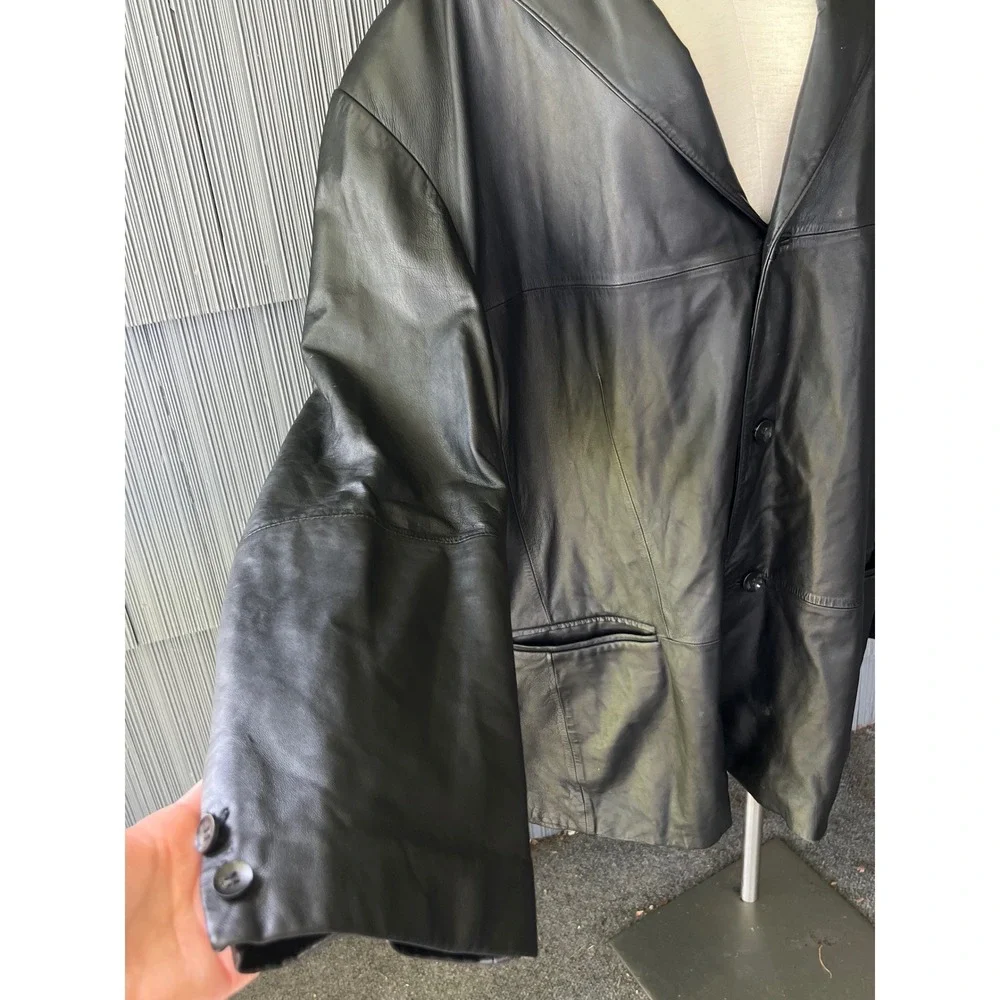 Mens Black Genuine Leather Blazer Two Button Sport Coat Jacket RN 93677